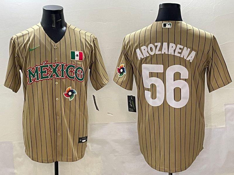 Men Mexico #56 Arozarena Brown Stripe Joint Name 2025 Nike MLB Jersey style 8
